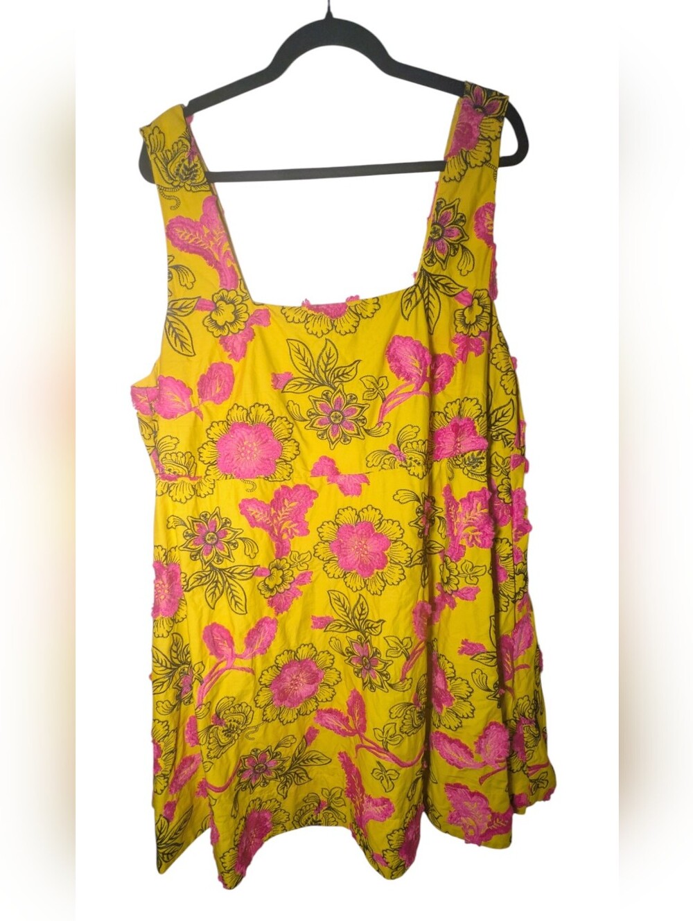 Anthropologie A+ Embroidered Floral Dress 20W Yellow Pink Sleeveless EUC